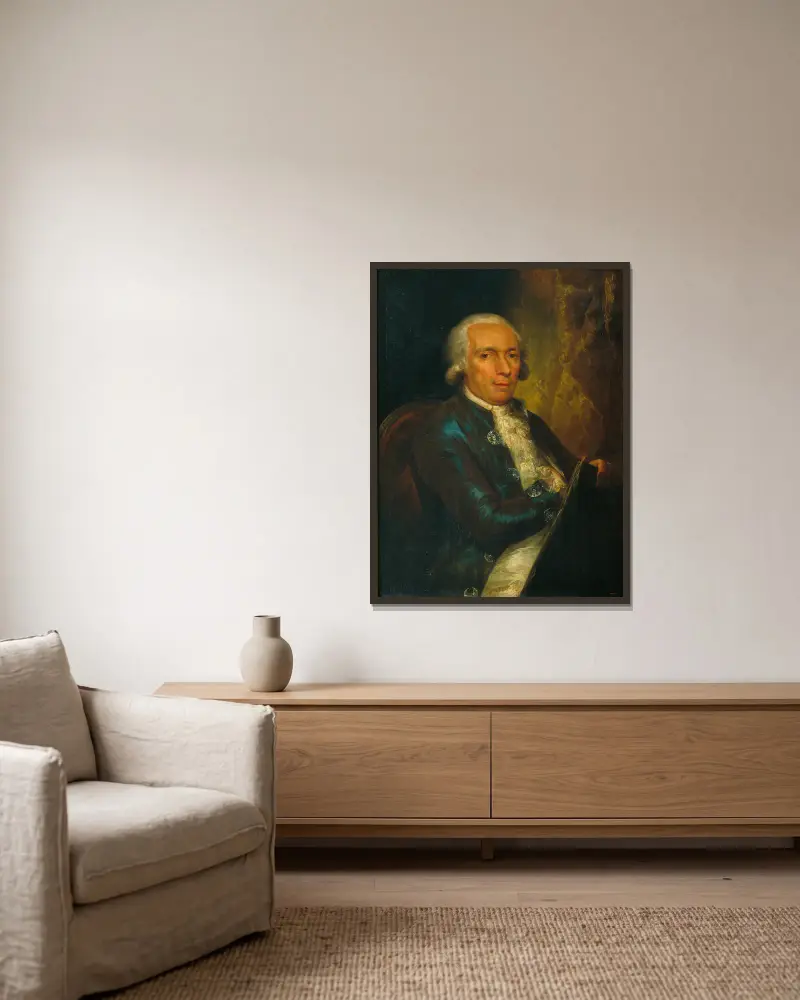 Portrait of the Engraver Pasqual Pere Moles, first director of the Escola de Llotja av Vicente López Portaña inramad på en vägg