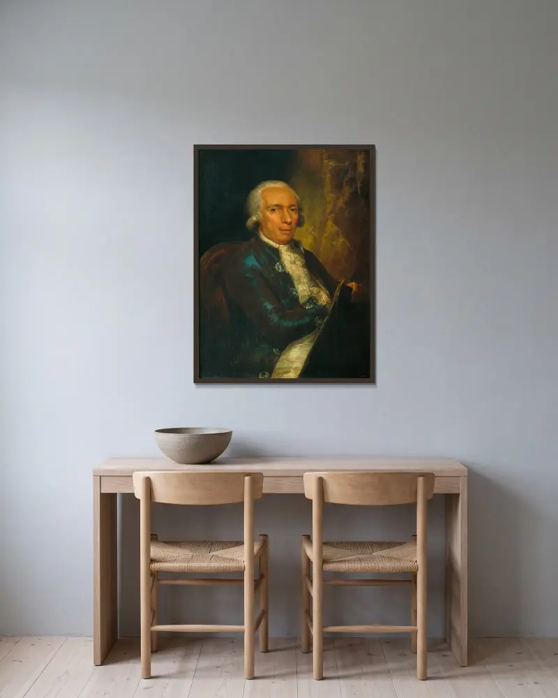 Portrait of the Engraver Pasqual Pere Moles, first director of the Escola de Llotja av Vicente López Portaña inramad på en vägg
