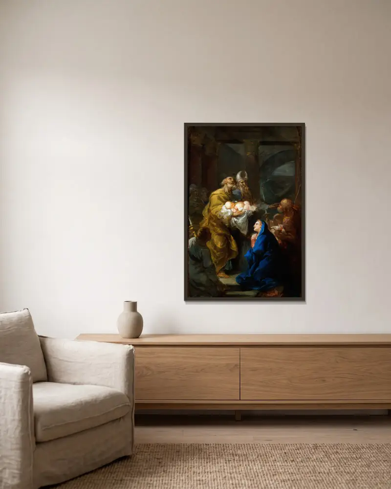 Presentation of Christ in the Temple av Vicente López Portaña inramad på en vägg