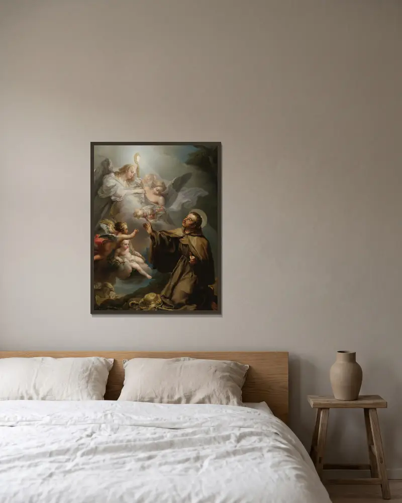 The Apparition Of The Eucharist To San Pascual Bailon av Vicente López Portaña inramad på en vägg