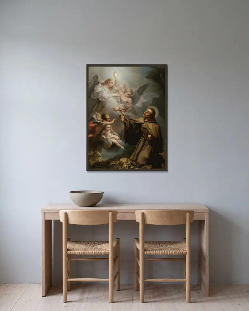 The Apparition Of The Eucharist To San Pascual Bailon av Vicente López Portaña inramad på en vägg