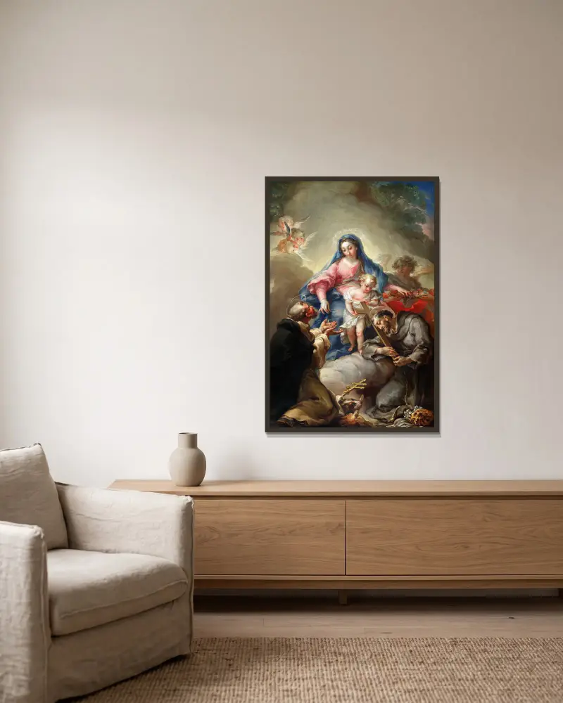 Virgin with St. Francis and St. Dominic av Vicente López Portaña inramad på en vägg