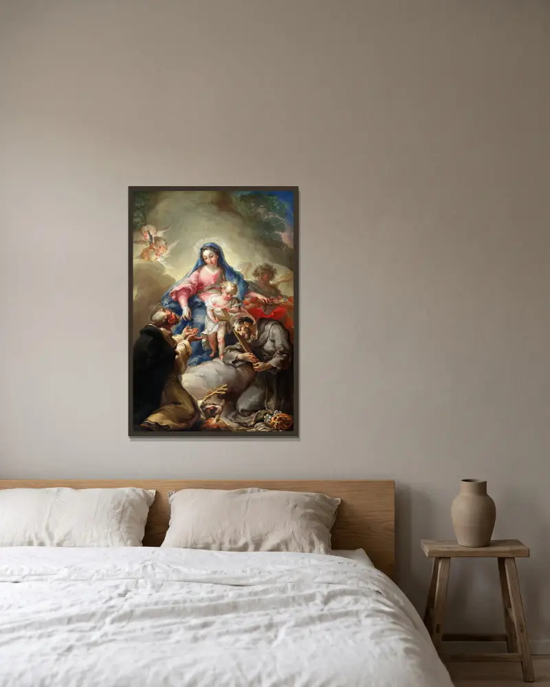 Virgin with St. Francis and St. Dominic av Vicente López Portaña inramad på en vägg