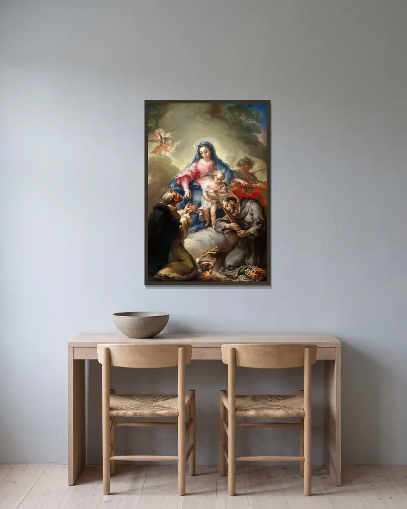 Virgin with St. Francis and St. Dominic av Vicente López Portaña inramad på en vägg