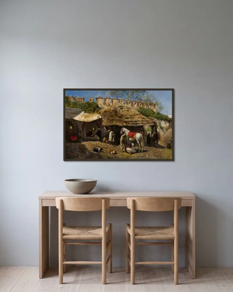 Smedja i Tanger av Edwin Lord Weeks inramad på en vägg