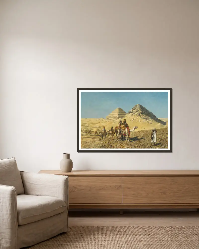 Karavan velbloudů mezi pyramidami, Egypt, Edwin Lord Weeks v rámu na stěně