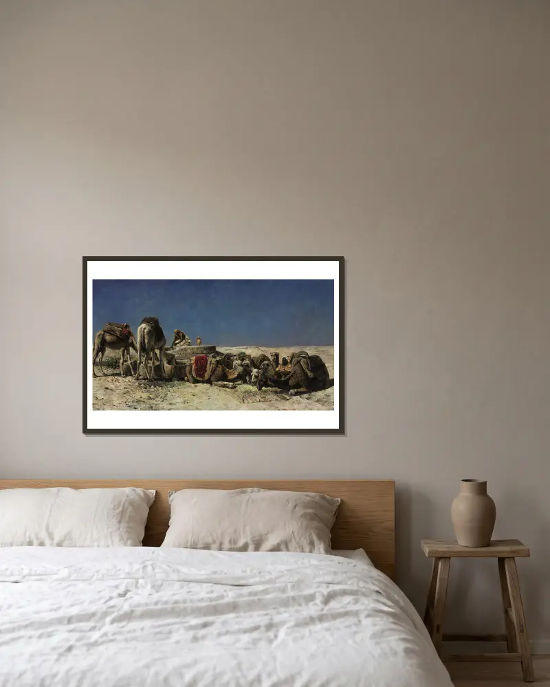 Kamele an einer Zisterne von Edwin Lord Weeks gerahmt an einer Wand