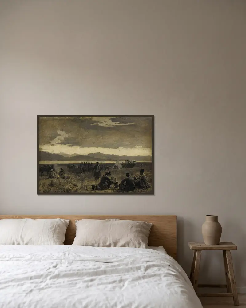 Tidig morgon vid lägerplatsen nära Urmiasjön av Edwin Lord Weeks inramad på en vägg