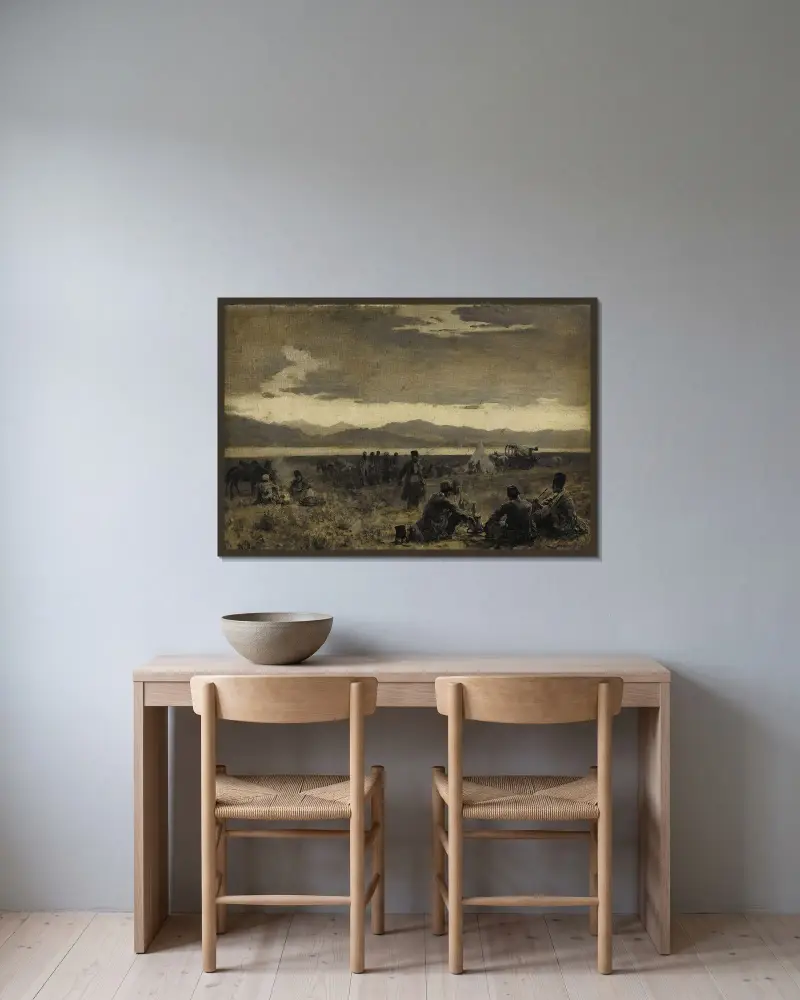 Tidig morgon vid lägerplatsen nära Urmiasjön av Edwin Lord Weeks inramad på en vägg