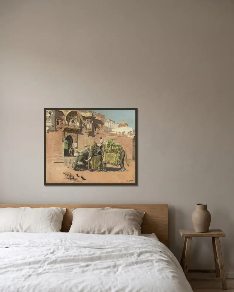 Rajahns elefanter i Jodhpur av Edwin Lord Weeks inramad på en vägg