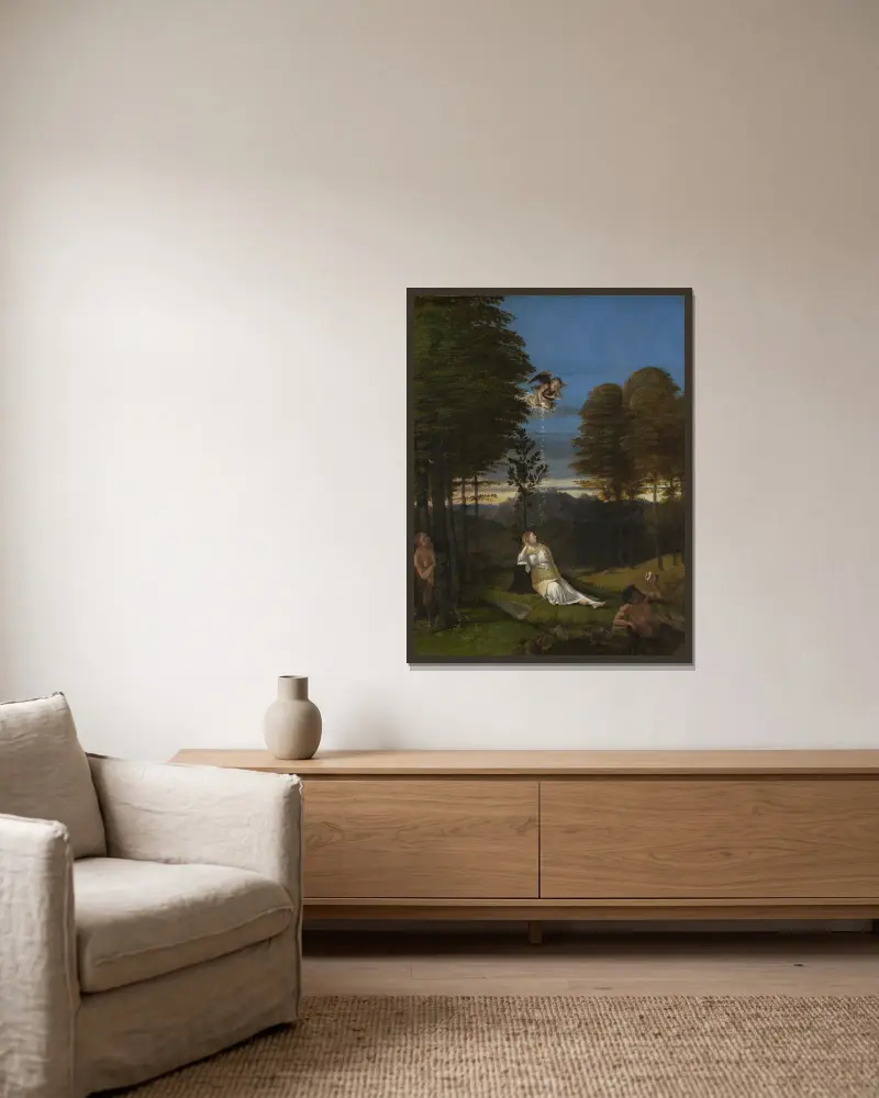 Allegorie der Keuschheit von Lorenzo Lotto gerahmt an einer Wand