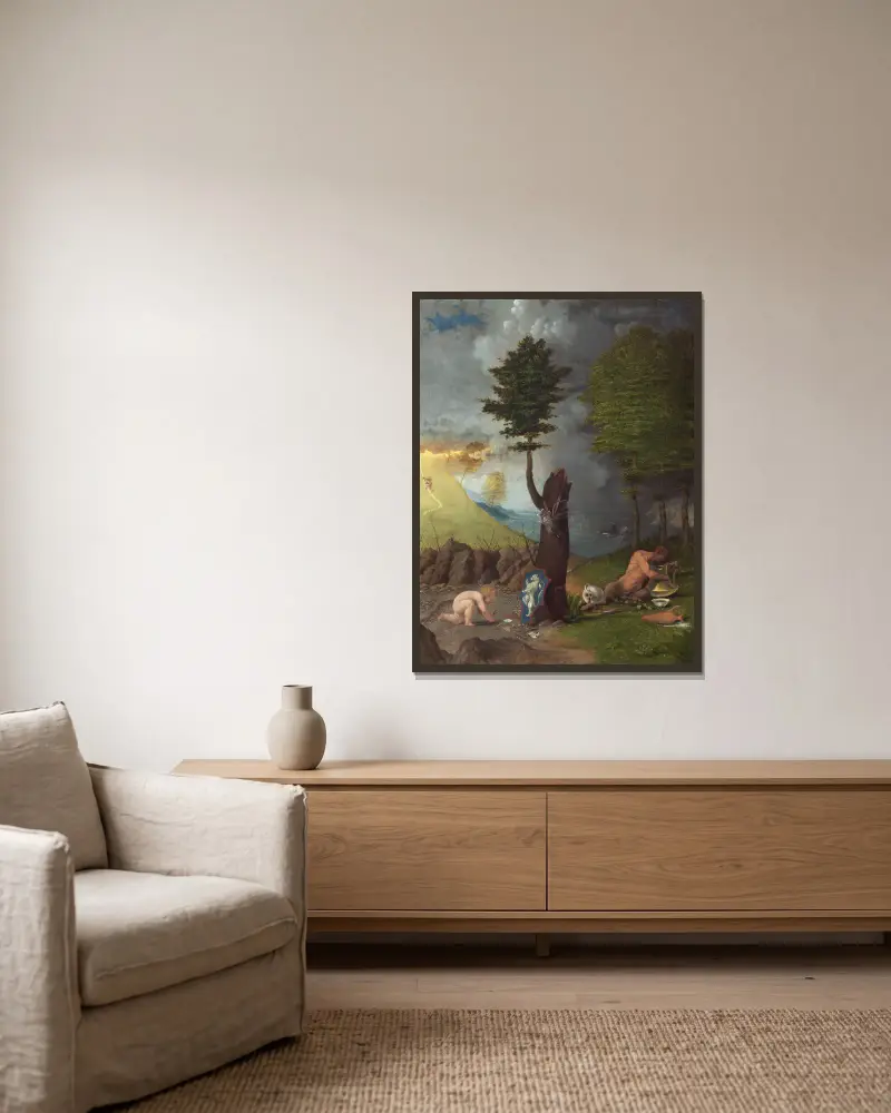 Allegori över dygd och last av Lorenzo Lotto inramad på en vägg