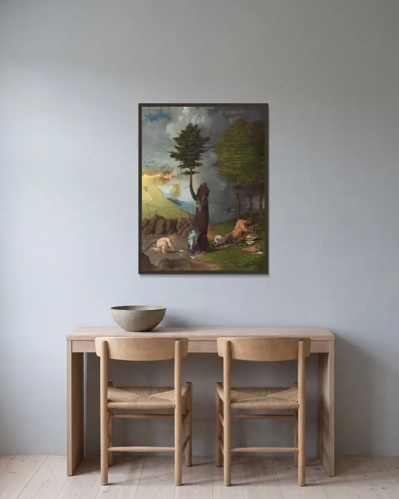 Allegori över dygd och last av Lorenzo Lotto inramad på en vägg