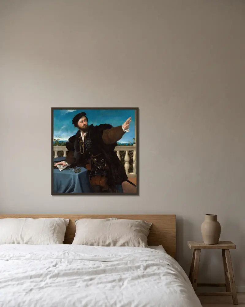 Portrait of a Man av Lorenzo Lotto inramad på en vägg