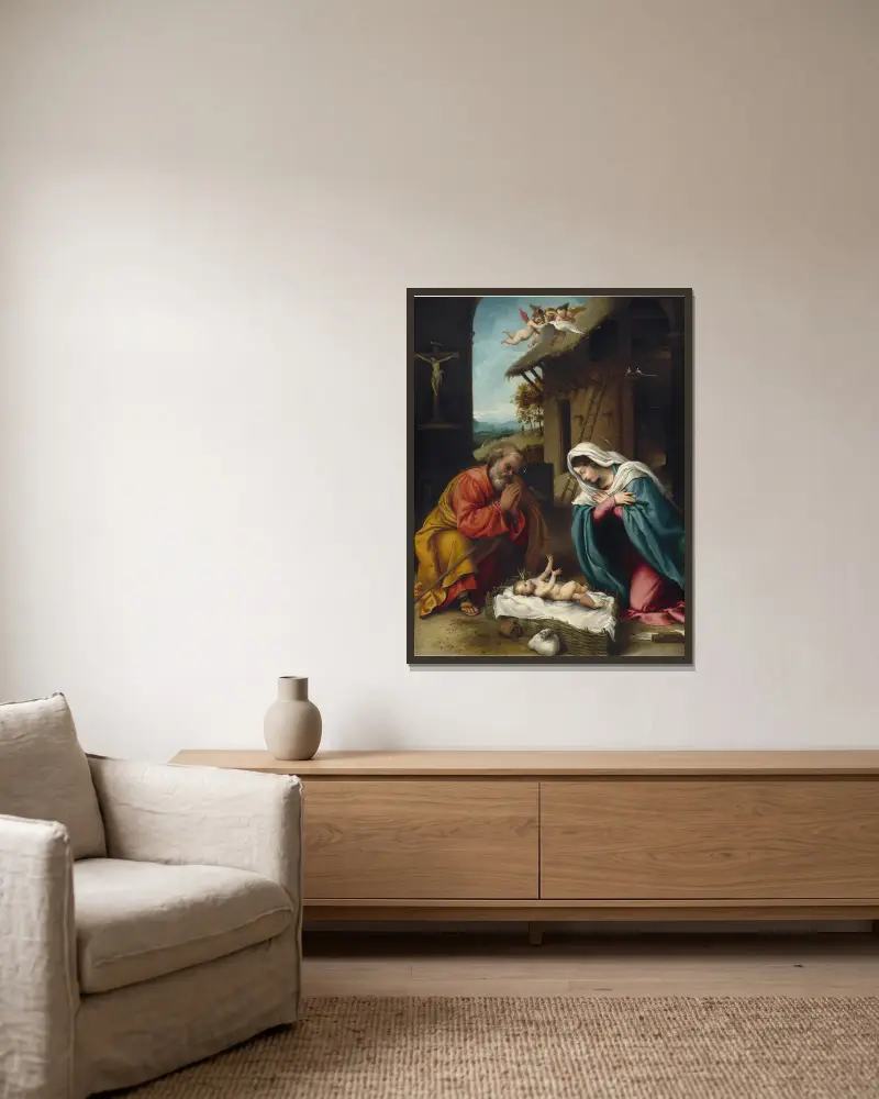 Narození Páně, Lorenzo Lotto v rámu na stěně