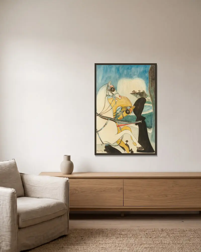Le rond-point des Champs-Elysées av Louis Anquetin inramad på en vägg
