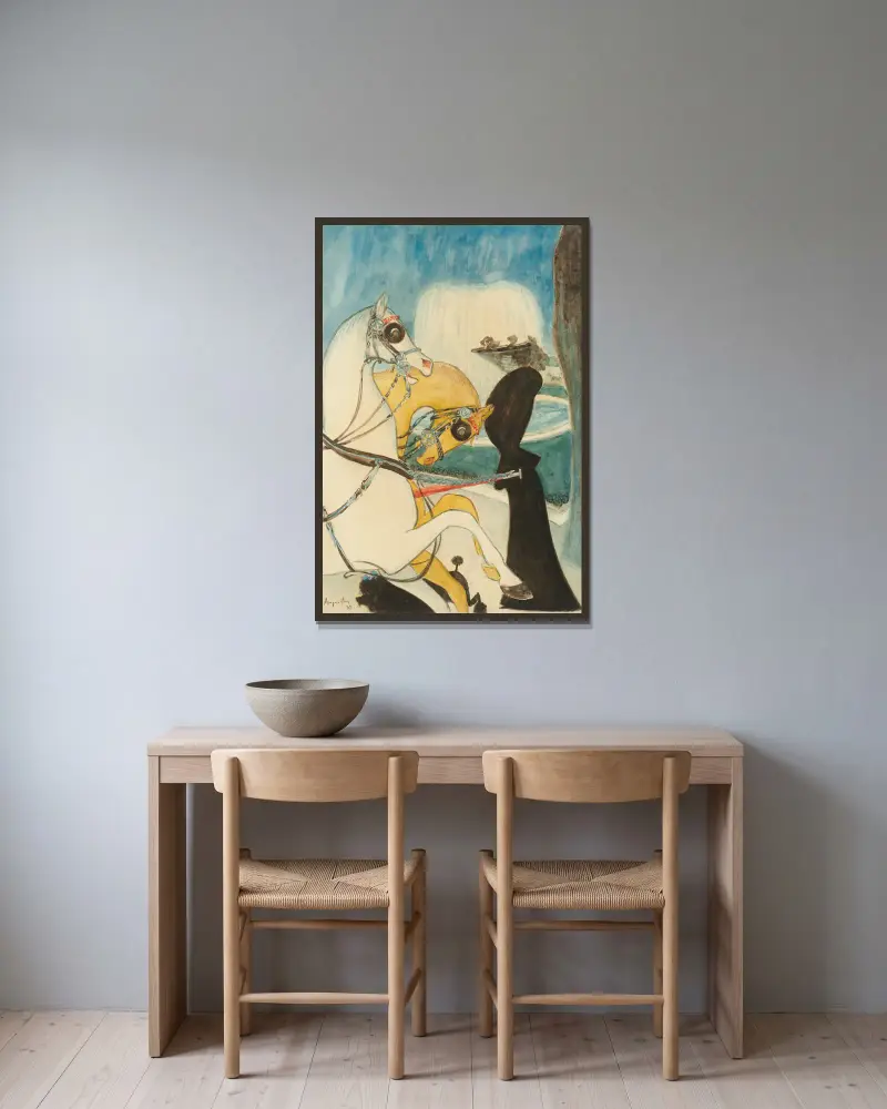 Le rond-point des Champs-Elysées av Louis Anquetin inramad på en vägg