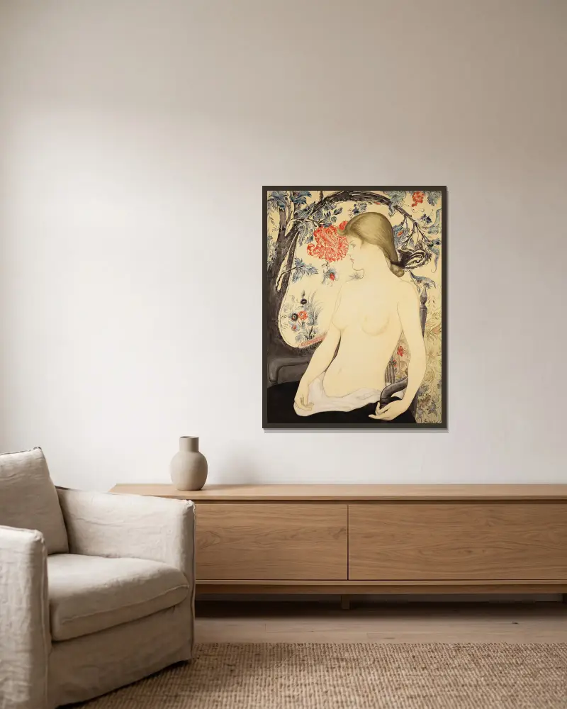 Portrait de Juliette Vary av Louis Anquetin inramad på en vägg