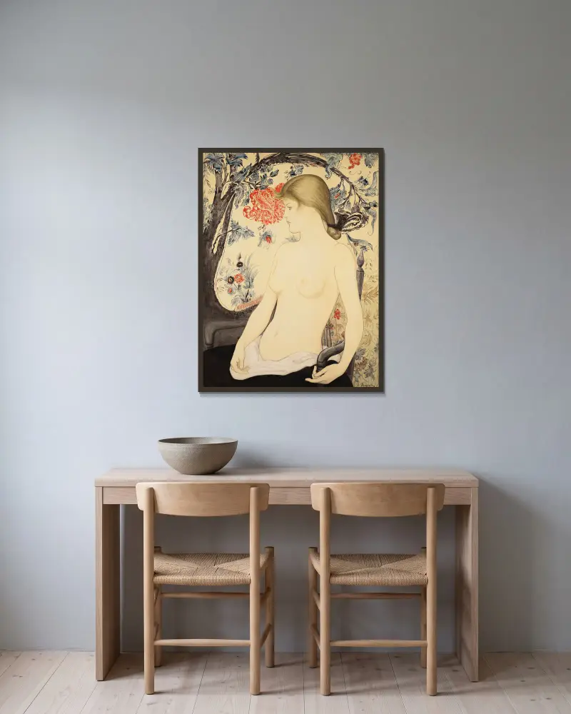 Portrait de Juliette Vary av Louis Anquetin inramad på en vägg