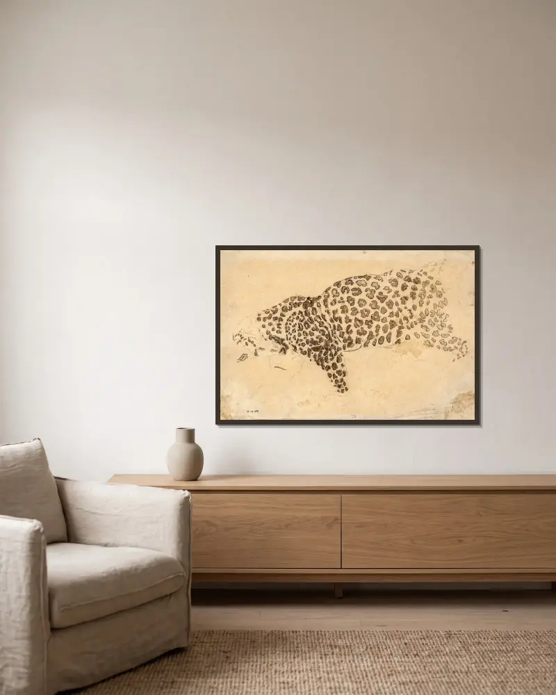 Studie leoparda, Antoine-Louis Barye v rámu na stěně