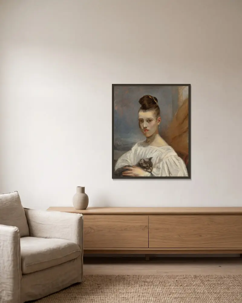 Porträtt av konstnärens dotter, Clara av Antoine-Louis Barye inramad på en vägg