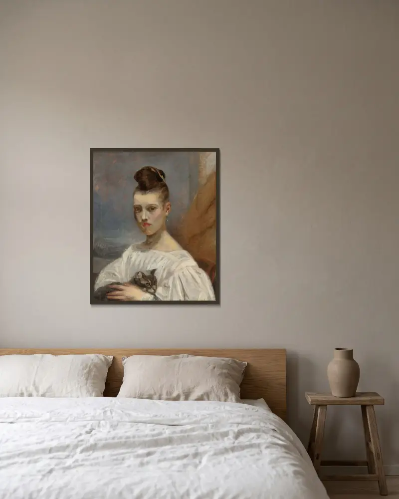 Porträtt av konstnärens dotter, Clara av Antoine-Louis Barye inramad på en vägg
