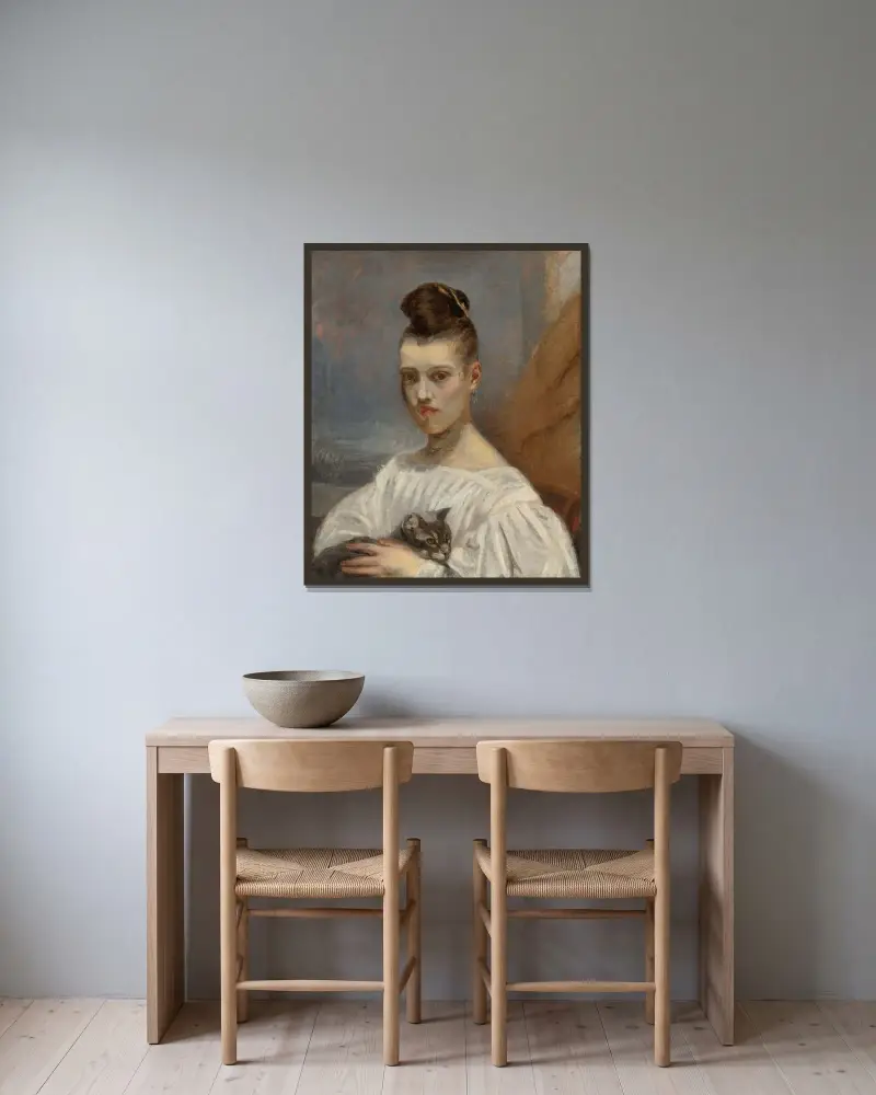 Porträtt av konstnärens dotter, Clara av Antoine-Louis Barye inramad på en vägg