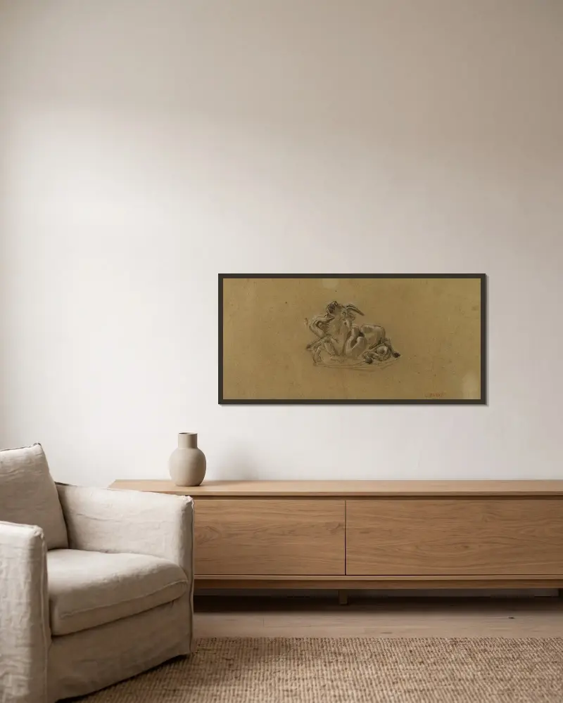 Python und Gnu von Antoine-Louis Barye gerahmt an einer Wand