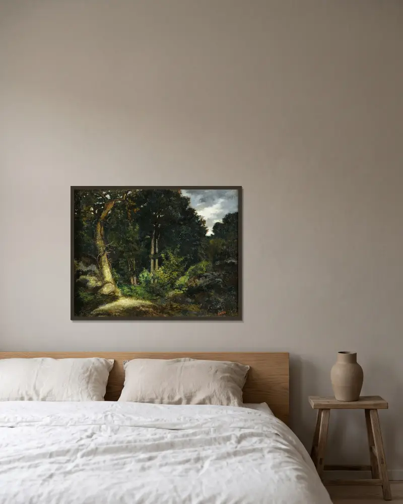Vy över Fontainebleauskogen av Antoine-Louis Barye inramad på en vägg