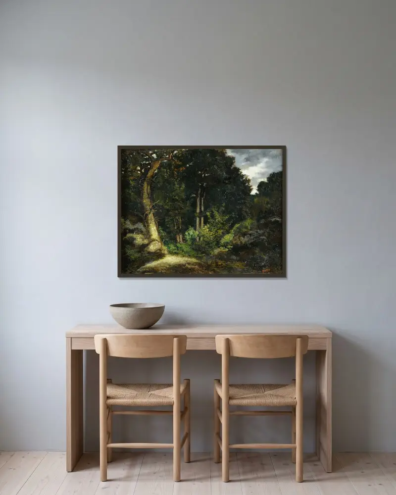 Vy över Fontainebleauskogen av Antoine-Louis Barye inramad på en vägg