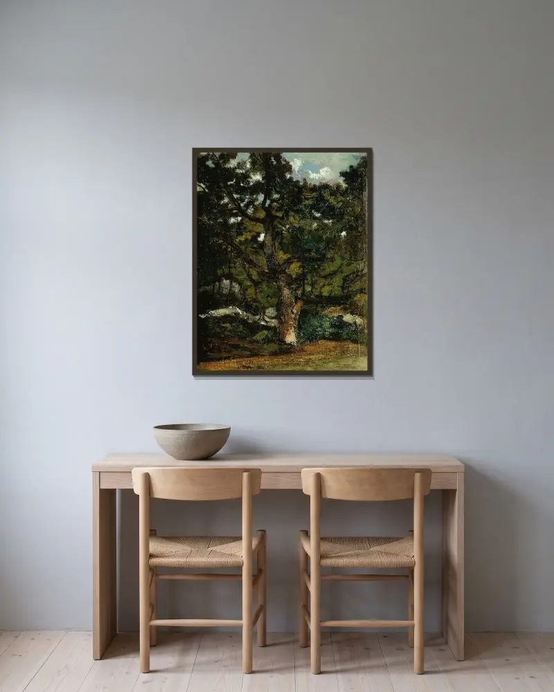 Vy över Fontainebleauskogen av Antoine-Louis Barye inramad på en vägg