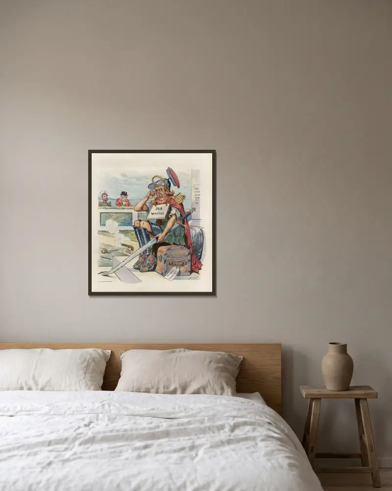 Ein enttäuschter Gott; er schreit nach mehr von Louis Dalrymple gerahmt an einer Wand