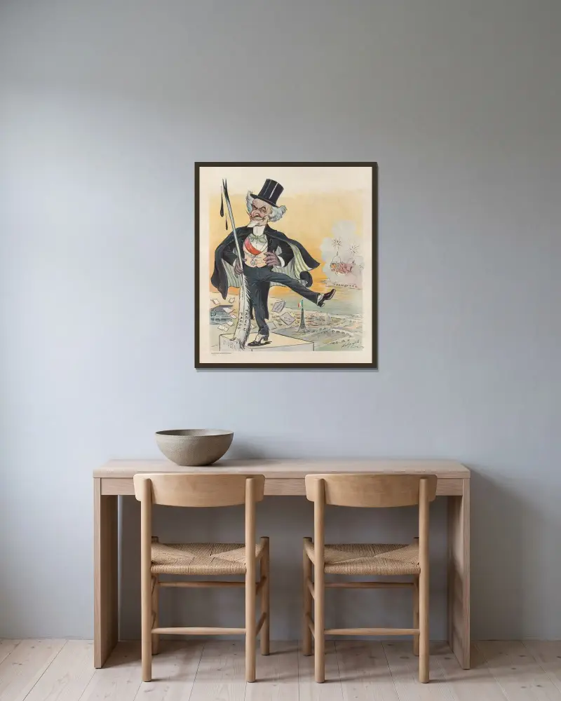 Ein Angriff aus großer Entfernung von Louis Dalrymple gerahmt an einer Wand