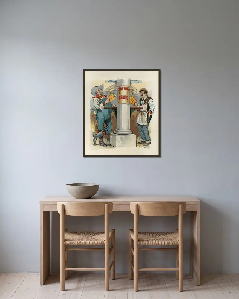 Ein rätselhaftes Merkmal des neuen Wohlstands von Louis Dalrymple gerahmt an einer Wand