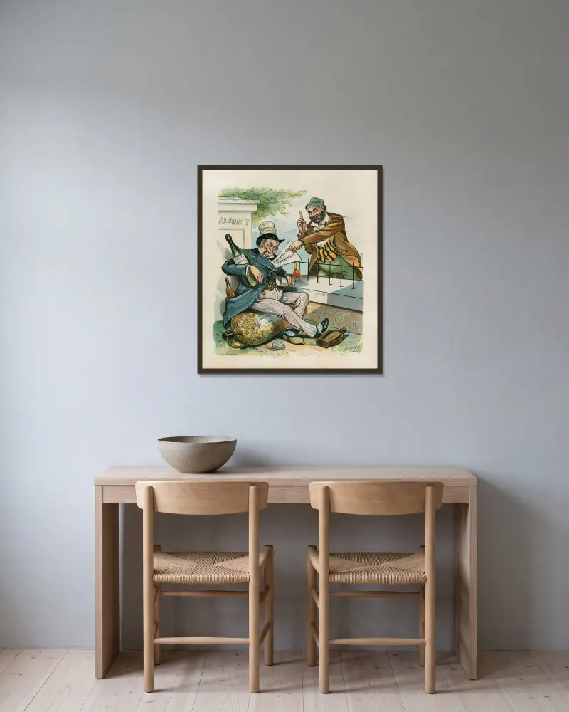 Er konnte Wohlstand nie ertragen von Louis Dalrymple gerahmt an einer Wand