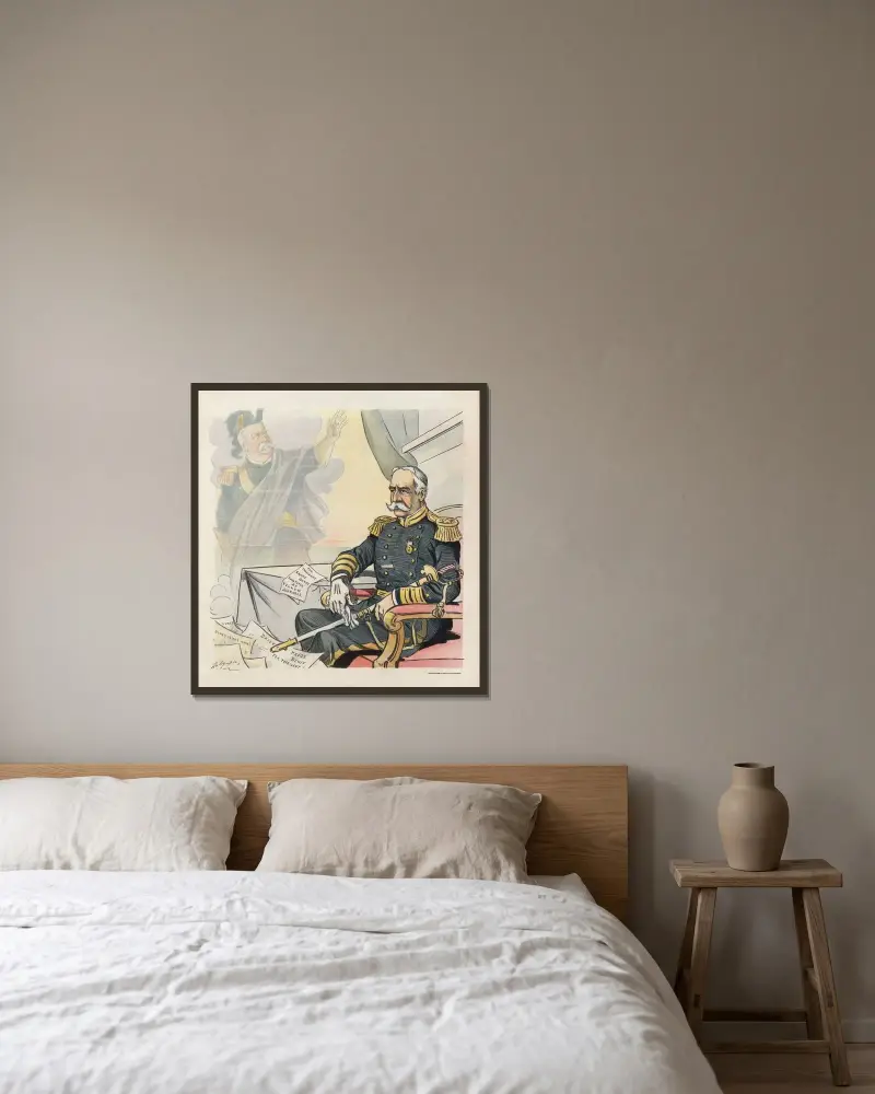 Die Warnung der Geschichte von Louis Dalrymple gerahmt an einer Wand