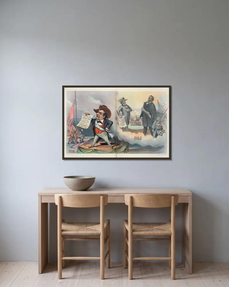 Die Geschichte wiederholt sich von Louis Dalrymple gerahmt an einer Wand