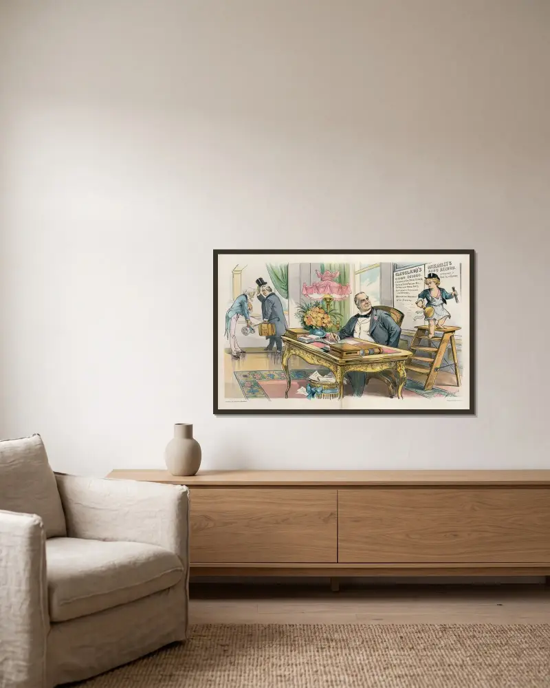 Tag der Amtseinführung, 1897 – ein guter Anfang von Louis Dalrymple gerahmt an einer Wand