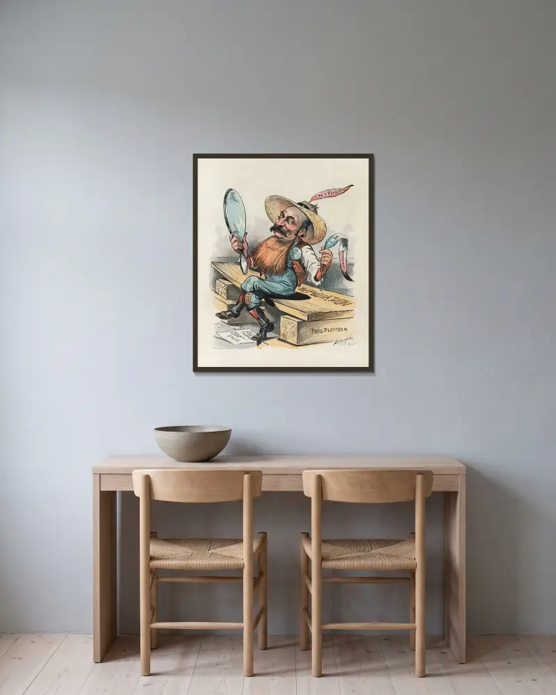 Sich für eine neue Rolle schminken von Louis Dalrymple gerahmt an einer Wand