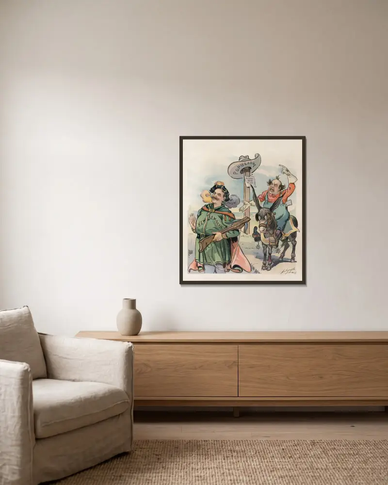 Never again! von Louis Dalrymple gerahmt an einer Wand