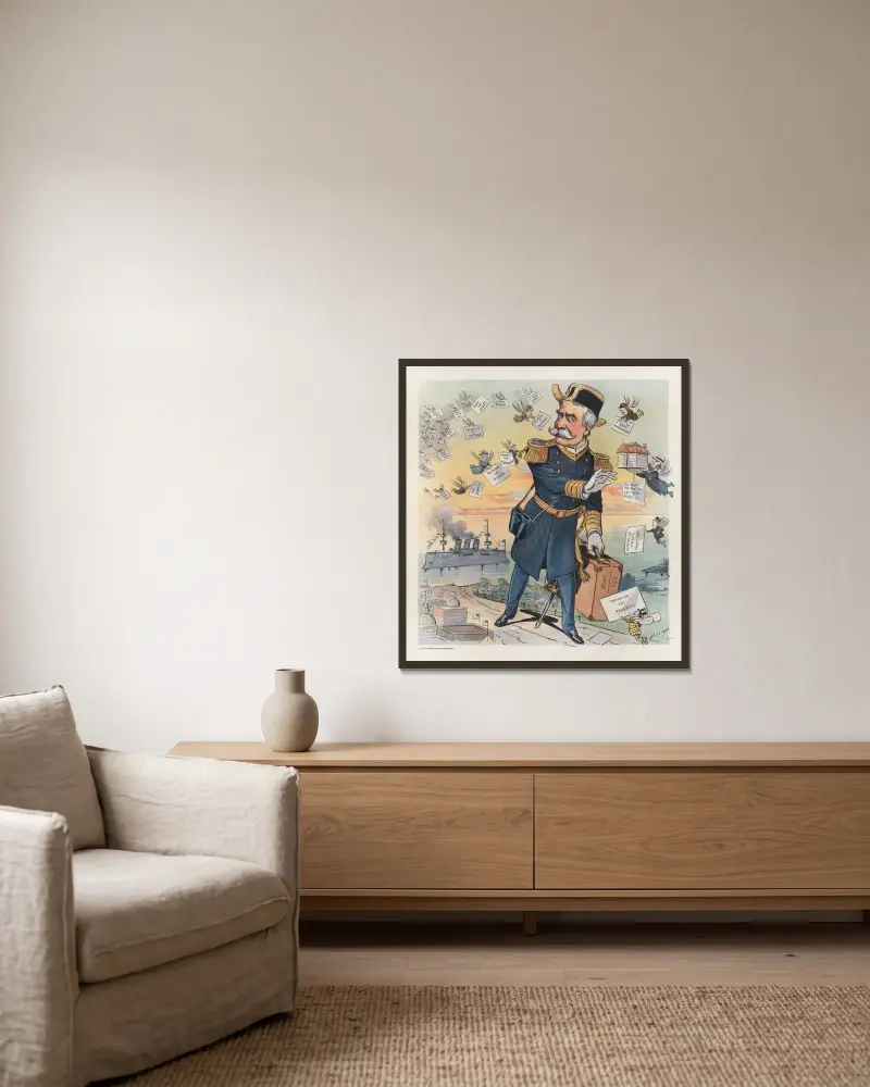 Kein Wunder, dass er verscheucht wurde! von Louis Dalrymple gerahmt an einer Wand