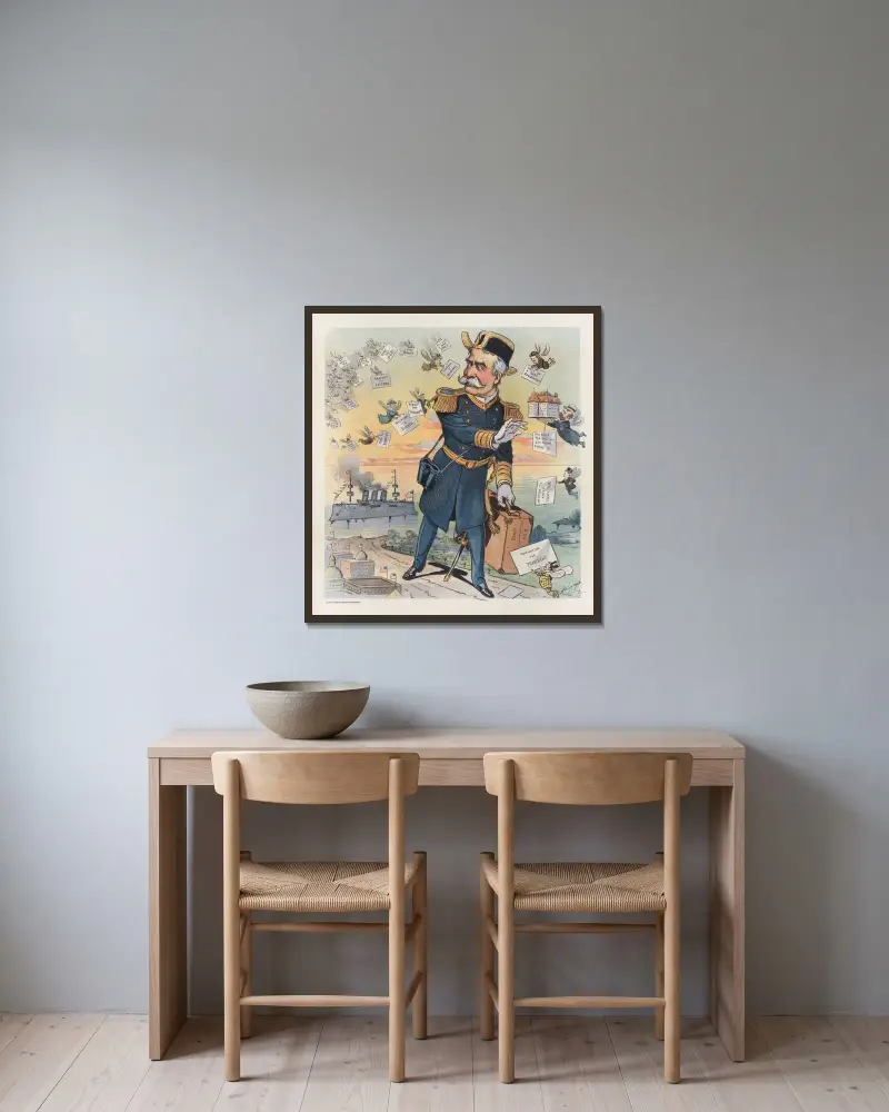 Kein Wunder, dass er verscheucht wurde! von Louis Dalrymple gerahmt an einer Wand