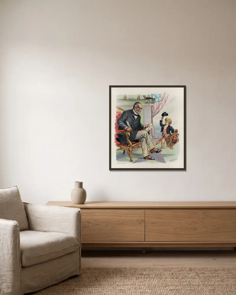 Bereit zum Dienst von Louis Dalrymple gerahmt an einer Wand