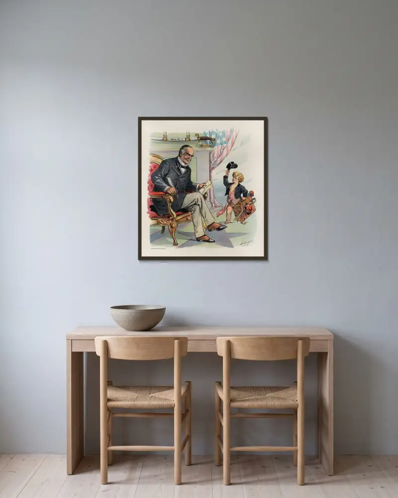 Bereit zum Dienst von Louis Dalrymple gerahmt an einer Wand