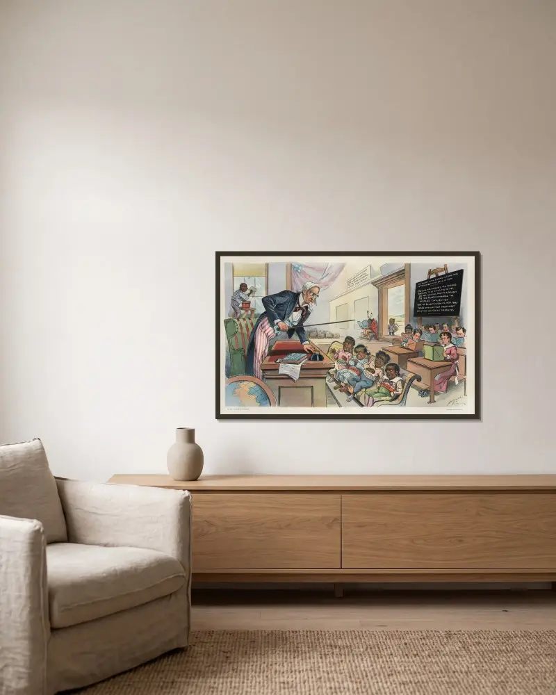 Die Schule beginnt von Louis Dalrymple gerahmt an einer Wand