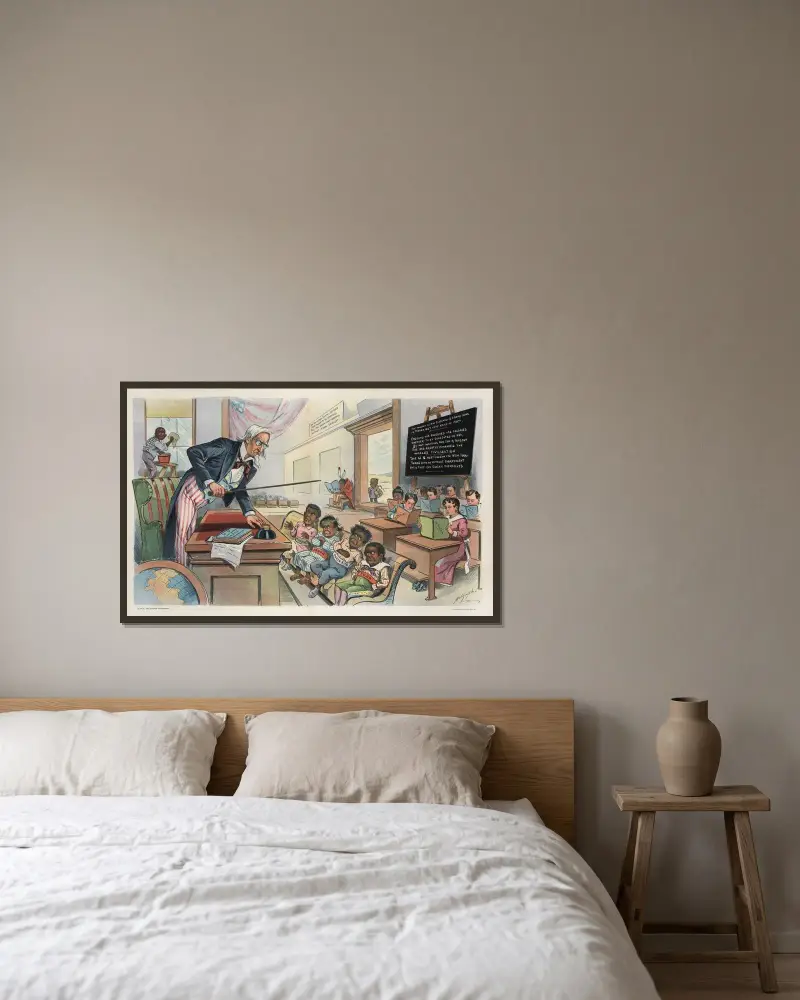Die Schule beginnt von Louis Dalrymple gerahmt an einer Wand