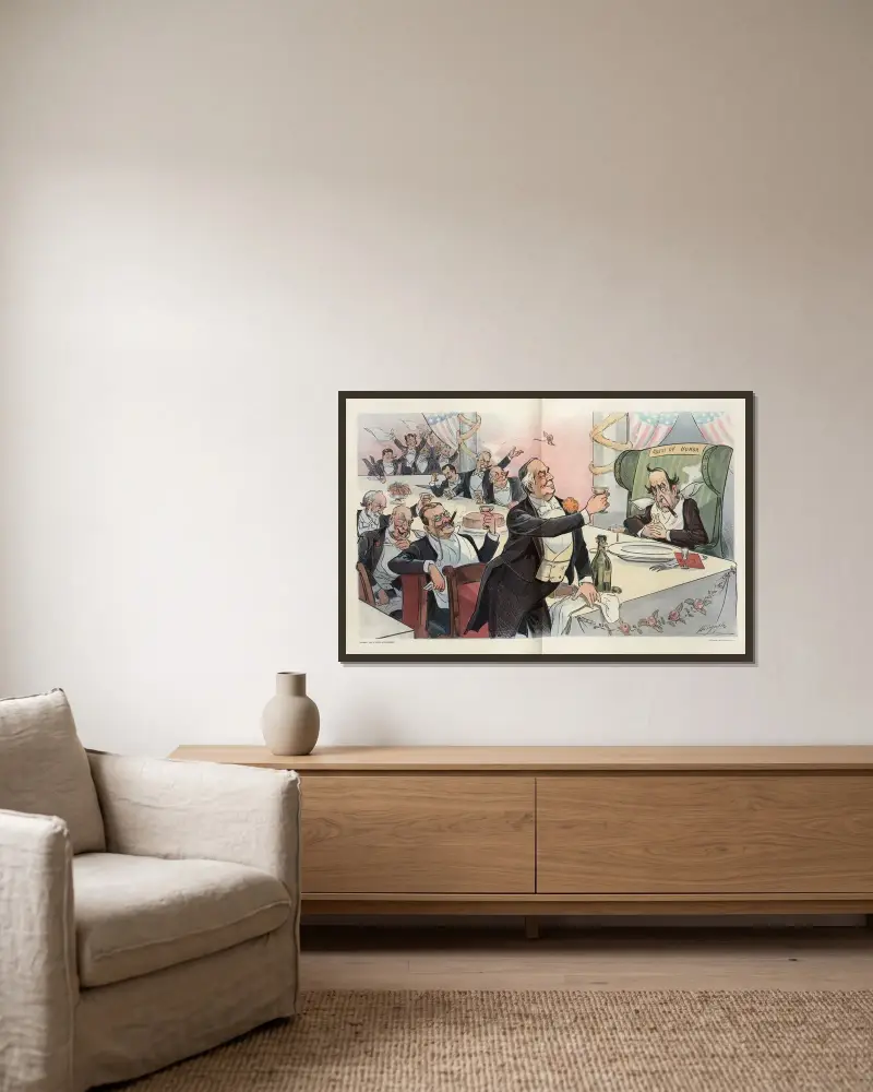 Denen Dank gebührt, denen Dank gebührt von Louis Dalrymple gerahmt an einer Wand