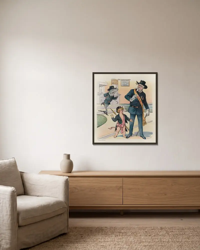 Der Grund dafür von Louis Dalrymple gerahmt an einer Wand
