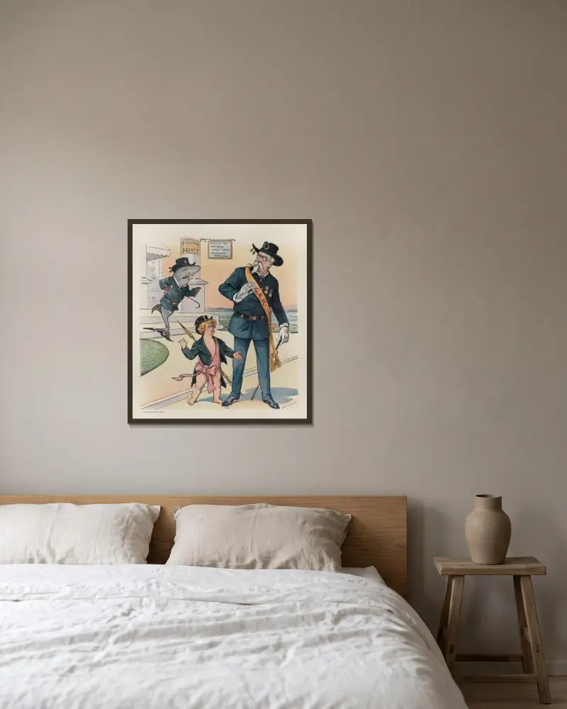 Der Grund dafür von Louis Dalrymple gerahmt an einer Wand