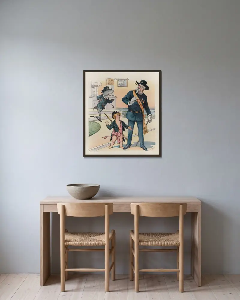 Der Grund dafür von Louis Dalrymple gerahmt an einer Wand